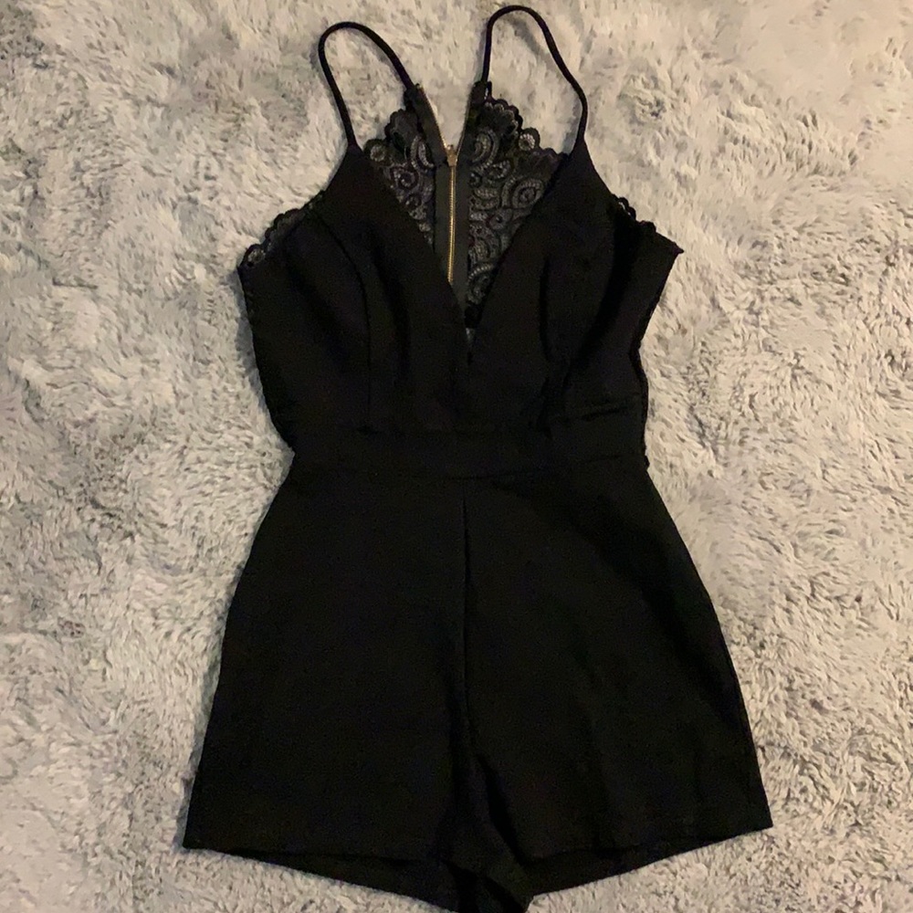 Lace Back Black Romper